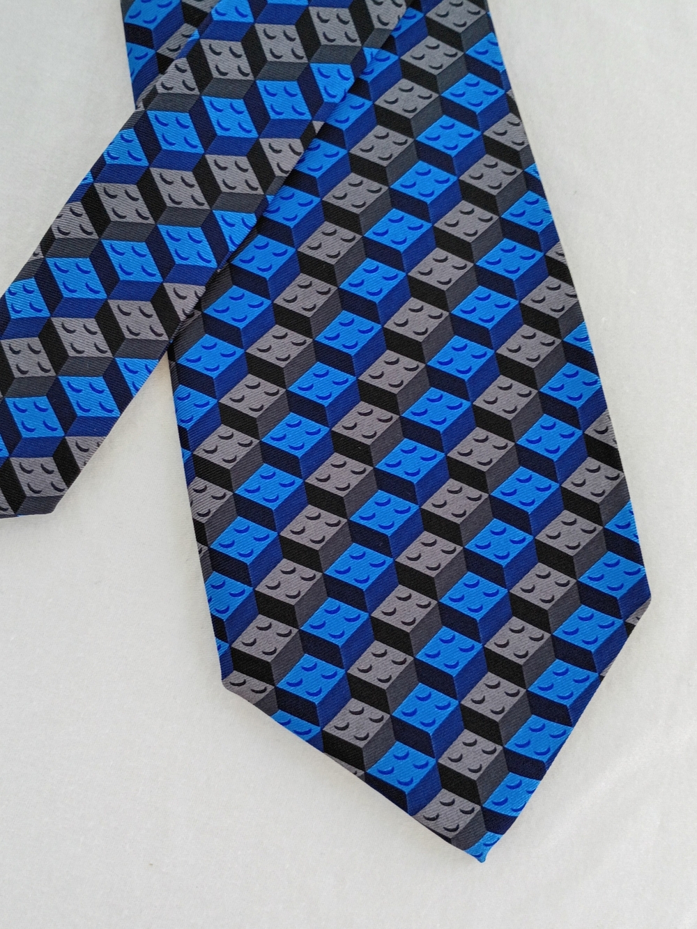 Josh Bach Tie Building Blocks Blue & Gray Pure Silk Hand Finished NY Novelty